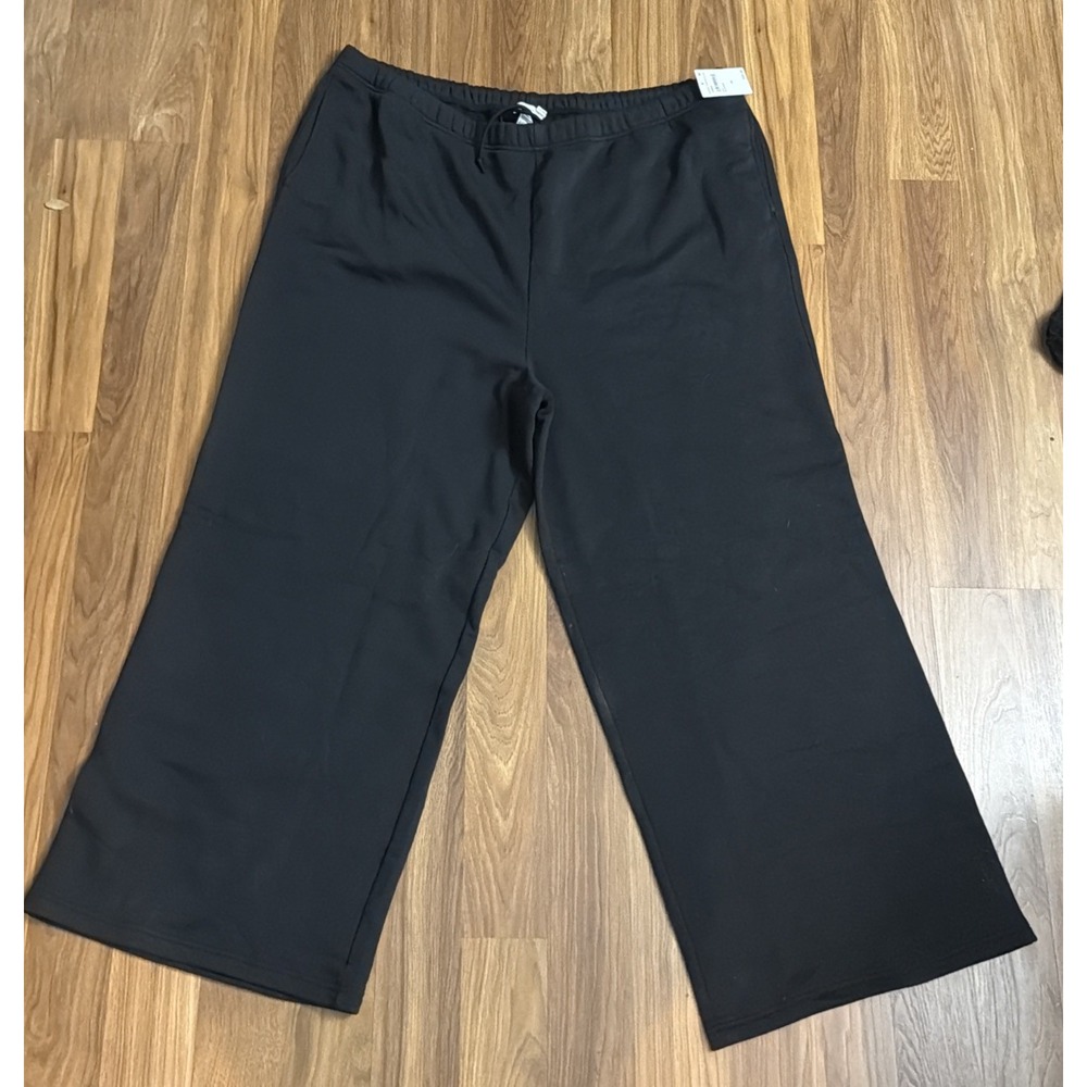 NWT Good American Women's 4X Black Wide Leg Brushed Fleece $95